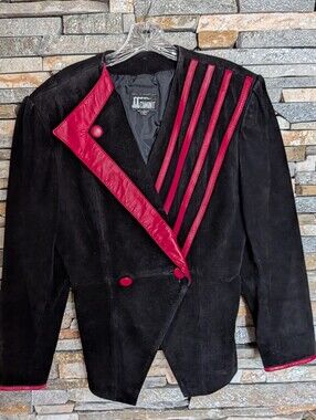 Commit Couture Black Suede Leather Jacket with Red Trim